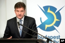 Slovakian Foreign Minister Miroslav Lajcak speaks during the conference 'The Budapest Security Conference: What Do We Expect in Warsaw? Tasks and Challenges of the NATO' in Budapest, Hungary, Thursday, Feb. 25, 2016.