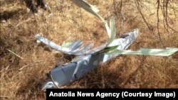 Turkey's state-run Anatolia News Agency released this image of what Turkey says is an unmanned aircraft shot down by Turkish forces Oct. 16, 2015, near the border with Syria.