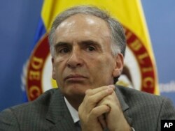 FILE - Jean Arnault, of France, the head of the U.N. political mission in Colombia, attends a press conference in Bogota, Colombia, Oct. 10, 2016.