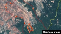 북한 처마봉 통제구역의 위성사진. 새 수용소 위치가 지도에 붉은 선으로 표시돼 있다. 북한인권위원회, ‘올소스 어낼러시스’ 제공.