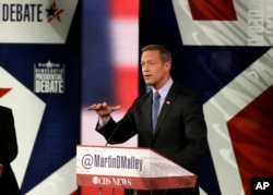Martin O'Malley speaks during a Democratic presidential primary debate, in Des Moines, Iowa, Nov. 14, 2015.