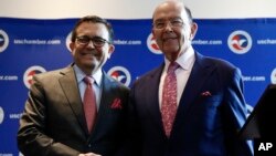 Commerce Secretary Wilbur Ross and Mexico Secretary of the Economy Ildefonso Guajardo Villarreal shake hands after a news conference at the U.S. Chamber of Commerce in Washington, June 6, 2017, about Mexico sugar exports. 