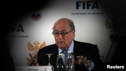 FIFA President Sepp Blatter speaks during a news conference in St. Petersburg, Russia, Jan. 20, 2013.