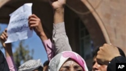 Yemeni activist Tawakul Karman during Saturday's anti-government protest in Sana'a