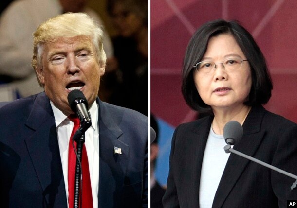 This combination of two file photos shows U.S. President Donald Trump and Taiwan's President Tsai Ing-wen.
