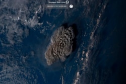 This image taken by Himawari-8, a Japanese weather satellite operated by Japan Meteorological Agency, shows an undersea volcano eruption near Tonga, Jan. 15, 2022.