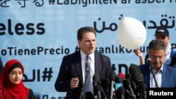 UNRWA Commissioner-General Pierre Krahenbuhl speaks during a news conference at a UN-run school in Gaza City, Jan. 22, 2018. 