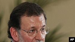 Spain's Prime Minister Mariano Rajoy during a press conference at the Moncloa Palace, in Madrid, March 17, 2012