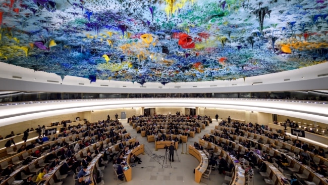 联合国人权理事会内景（2018年3月13日）。
