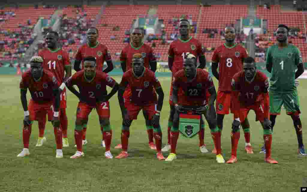 Malawi Soccer players pose for a photograph before the soccer match between Malawi and Senegal; Cameroon, Jan. 18, 2022.