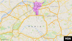 Bản đồ Saint Denis ở ngoại ô Paris.