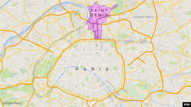 Bản đồ Saint Denis ở ngoại ô Paris.
