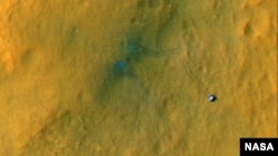 Picture of rover track marks on Mars