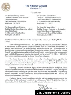 DOJ Notification to Congress Regarding the Conclusion of the Mueller Investigation