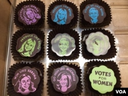 Sarah Dwyer's popular Phenomenal Women line of chocolates was inspired by women she admires. (VOA Photo/J.Taboh)