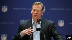 FILE - NFL Commissioner Roger Goodell during a press conference.