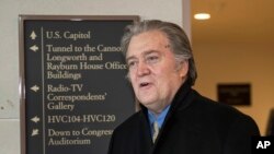Steve Bannon, President Donald Trump's former chief strategist, arrives for questioning by the House intelligence committee as part of its investigation into meddling in the U.S. elections by Russia, at the Capitol in Washington, Feb. 15, 2018.