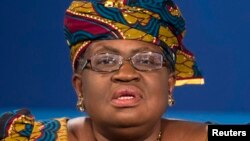FILE - Nigerian Finance Minister Ngozi Okonjo-Iweala takes part in a discussion on "Challengers of Job-Rich and Inclusive Growth: Growth and Reform Challenges" during the World Bank/IMF Annual Meeting in Washington.