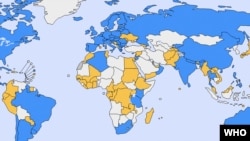 ლურჯი ფერისაა ქვეყნები, სადაც საღებავში ტყვიის შემცველობა მოწმდება. სადაც არა - ყვითელია. ჯანდაცვის მსოფლიო ორგანიზაცია.