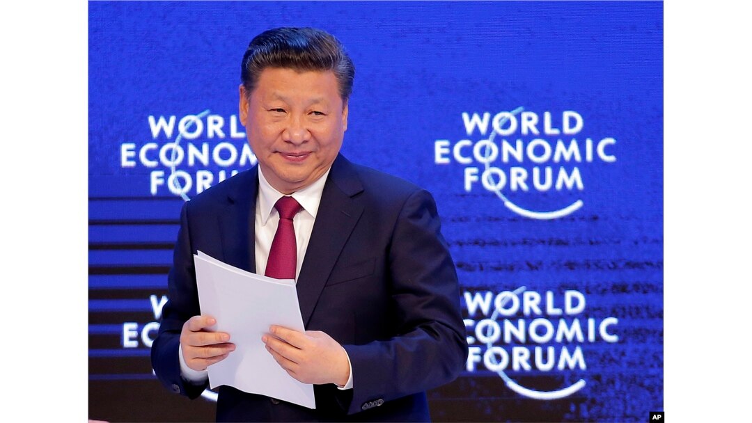 FILE - China's President Xi Jinping looks on at the World Economic Forum in Davos, Switzerland, Jan. 17, 2017.