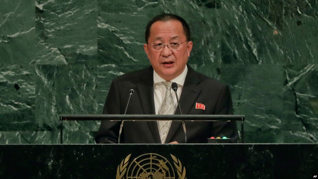 Bộ trưởng Ri Yong Ho phát biểu tại Liên Hiệp Quốc.