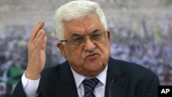 Palestinian President Mahmoud Abbas speaks during a meeting of the Palestinian leadership at his compound in the West Bank city of Ramallah, Friday, Nov. 16, 2012.