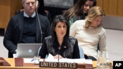 U.S. Ambassador to the United Nations Nikki Haley speaks during a Security Council meeting on the situation in Iran, at United Nations headquarters in New York, Jan. 5, 2018.