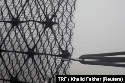 Fog collection nets on Mount Boutmezguida, Morocco, Feb. 21, 2018.