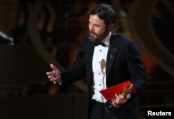 Casey Affleck speaks as he accepts the Oscar for Best Actor for "Manchester by the Sea."