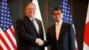 U.S. Secretary of State Mike Pompeo shakes hands with Japan's Foreign Minister Taro Kono during a bilateral meeting at a hotel in Seoul, South Korea, June 14, 2018.