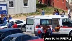 Bosnia and Herzegovina - Miral, the reception center for migrants in Velika Kladusa. Ambulance cars that came at the scene after mass fight among migrants. 6. June 2019.