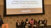 Philippe Leroux-Martin, Ena Dion, Sandrine Nama, une traductrice, Idrissa Barry, Lance et Brandon Kramer, à l'USIP, Washington DC, le 25 octobre 2017. (VOA/Nastasia Peteuil)