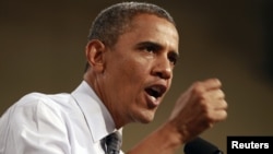 U.S. President Barack Obama speaks at a campaign rally in Las Vegas, Nevada September 12, 2012. 