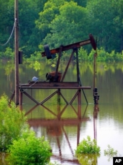 It's true that most pumpjacks sit in fields throughout the West. But they'll work just fine on a platform atop a pond, too. You want 'em where the oil is.