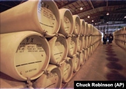 The extremely lethal nerve agent VX sits stored in 1,269 steel containers at the Newport Chemical Depot in western Indiana Tuesday, Nov. 18, 1997. Stored since 1969, the military is working on a plan to destroy the agent listed as the deadliest substance