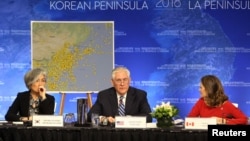 South Korean Minister of Foreign Affairs Kang Kyung-wha, U.S. Secretary of State Rex Tillerson and Canada’s Minister of Foreign Affairs Chrystia Freeland attend the Foreign Ministers’ Meeting on Security and Stability on the Korean Peninsula in Vancouver,