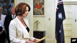 Thủ tướng Australia Julia Gillard trong lễ tuyên thệ ở Canberra, 14/09/2010