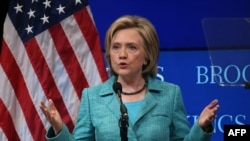 Hillary Clinton, Democratic presidential candidate and former Secretary of State, speaks about the Iran nuclear agreement at the Brookings Institute in Washington, D.C., Sept. 9, 2015.