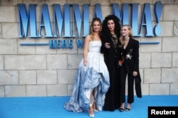 Cher, Lilly James and Amanda Seyfried attend the world premiere of Mamma Mia! Here We Go Again at the Apollo in Hammersmith, London, Britain, July 16, 2018.