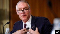 Interior Secretary Ryan Zinke testifies before the Senate Committee on Energy and Natural Resources during a committee hearing on the President's Budget Request for Fiscal Year 2019, March 13, 2018, on Capitol Hill in Washington. 