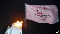 Suasana upacara pembukaan Olimpiade Musim Dingin di Pyeongchang, Korea Selatan 2018, 9 Februari 2018.