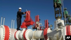 FILE - A worker checks valves on the Yapracik gas pipeline on the outskirts of Ankara, Turkey, Jan. 9, 2009.