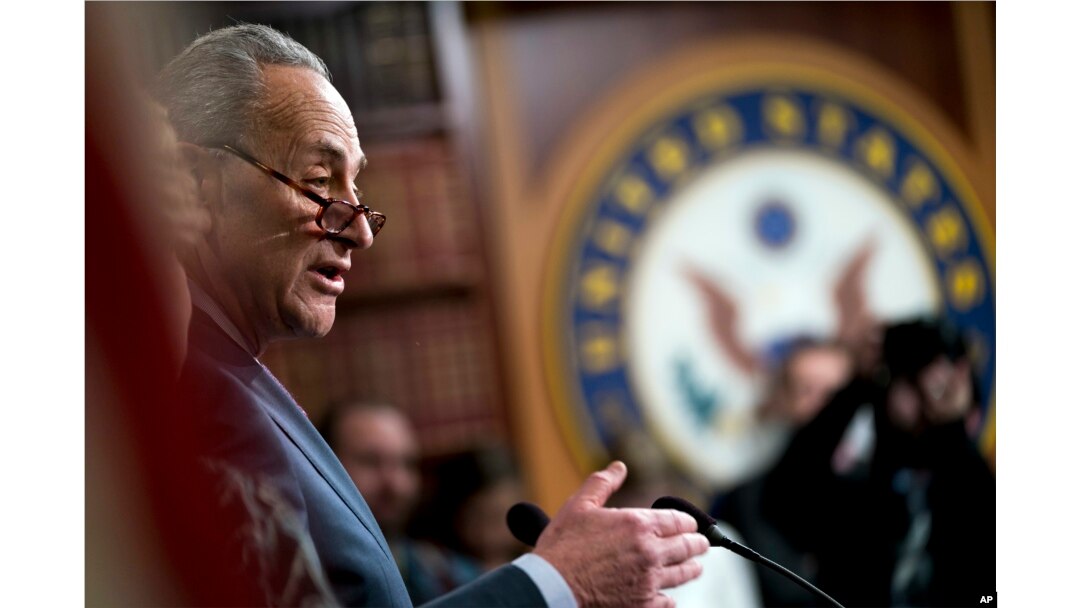FILE - Senate Minority Leader Chuck Schumer of New York speaks at a news conference on Capitol Hill in Washington, Dec. 21, 2017.