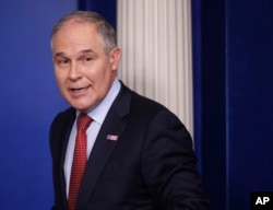 EPA Administrator Scott Pruitt looks back after speaking to the media during the daily briefing in the Brady Press Briefing Room of the White House in Washington, June 2, 2017.