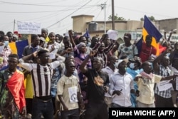 Des manifestants à, N'Djamena, le 11 septembre 2021, contre la junte qui dirige le Tchad depuis la mort d'Idriss Deby Itno