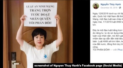 Nhà hoạt động Nguyễn Thúy Hạnh phản đối Luật An ninh mạng