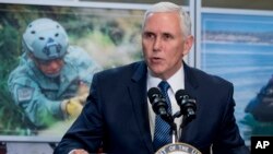 Vice President Mike Pence speaks to U.S. Customs and Border Protection employees at their headquarters in Washington, Jan. 11, 2019. 