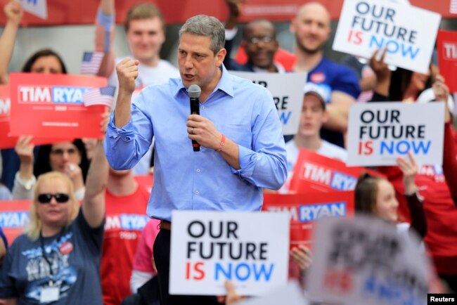 U.S. Representative Tim Ryan speaks as he launches his campaign as a Democratic presidential candidate at a rally in Youngstown, Ohio, April 6, 2019.