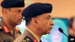 FILE - Saudi Interior Ministry spokesman Maj. Gen. Mansour al-Turki, shown listening to reporters' questions last week in Riyadh, says there have been five Islamic State-related attacks across the kingdom in recent months that have killed 15 civilians and