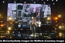 Recording artist Macklemore appears on stage as WeWork presents Creator Awards Global Finals at the Theater at Madison Square Garden, Jan. 17, 2018, in New York City.